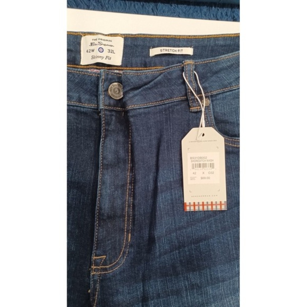 Ben Sherman Shoreditch Wash Navy Blue Jeans Denim Stretch Skinny Fit 42W NWT - Picture 5 of 6